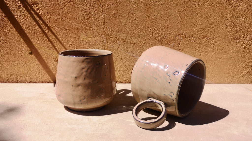 Handcrafted stoneware mugs in rose.  Coffee mug. Birthday presents. Bohemian home decor.